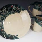 Dark Green Bowl and Mugs 
Mug - $47 - 4.5 in T - DGCM6191
Mug - $47 - 5 in T - DGCM6192
Bowl - $95 - 2.5 in T; 10.5 in W DGCB619